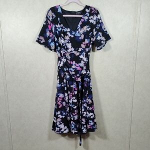 03137 Lane Bryant navy abstract floral print fit and flare dress 16